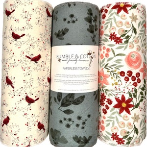 Winter Trio Paperless Towels || Unpaper Towels || Zero Waste Kitchen Gifts 12x12 Sheets