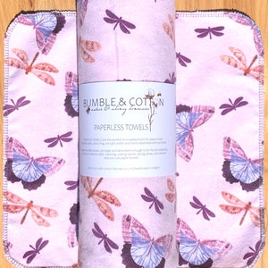 Dragonflies & Butterflies Paperless Towels || Unpaper Towels || Eco Sustainable Kitchen 12x12 Sheets