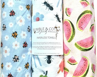 Summer Picnic Trio Paperless Towels || Reusable Paper Towels || Eco-Friendly Summer Picnic Gift || 12x12 Sheets || Classic Collection