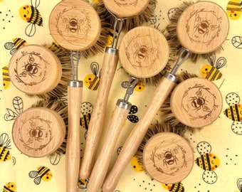 Bamboo-Bee Pot-Scrub-Brush w/long handle || Wooden Dish Brush ||  Eco Kitchen Supplies