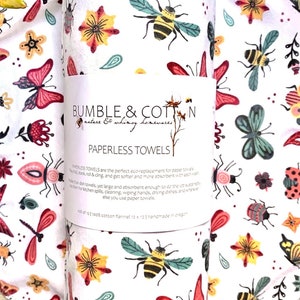 Bugs Beetles Butterflies Paperless Towels || Unpaper Towels || Eco Sustainable Kitchen 12x12 Sheets