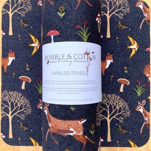Woodland Animals Paperless Towels || Woodland Animals Unpaper Towels || Eco Washable Paper Towels 12x12 Sheets