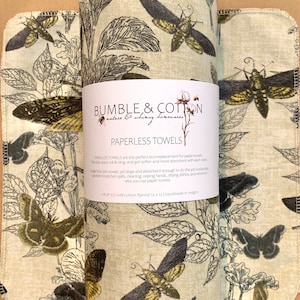 Spooky Butterflies, Moths and Botanicals Paperless Towels || Unpaper Towels || Eco-Friendly Gift || 12x12 Sheets