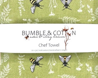 Bees on Green Chef Towel || Nature Inspired Kitchen Towel