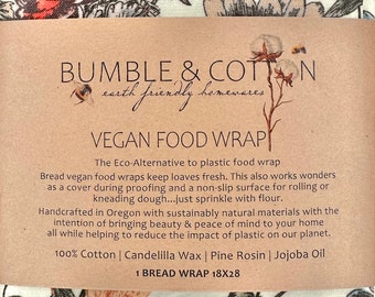 VEGAN Bread·Wrap 18x28 || Eco-Friendly Food Wrap || Plastic-free Bread Wrap