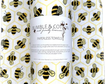 Bumblebees on white Paperless Towels || 6 or 12 Unpaper Towels 12x12 || Eco Sustainable Kitchen Goods
