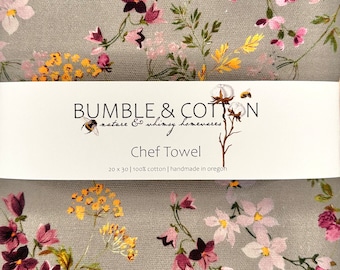 Wildflowers on Grey Chef Towel || Nature Inspired Kitchen Towel || Flour Sack Towels