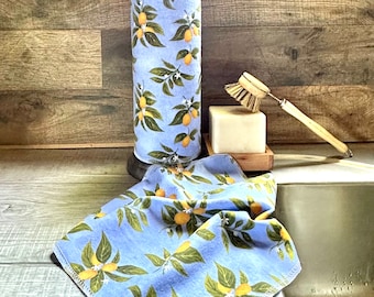 Citrus Paperless Towels || Reusable Paper Towels || Eco Kitchen Gift 12x12 Sheets || Lemons Kumquats Periwinkle || Classic Collection
