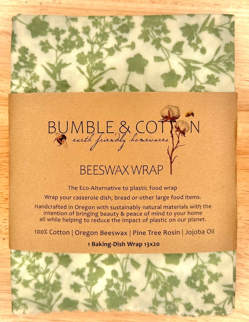 Beeswax CASSEROLE Wrap 13x20 Plastic-free BAKINGDISH Wrap Zero-waste Food Wrap Sage Botanical