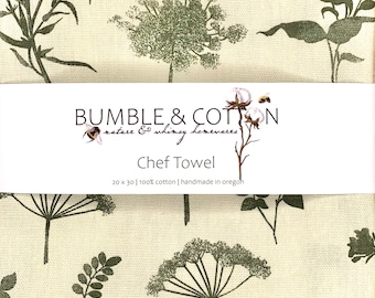 Botanicals and Herbs Greens Chef Towel || Nature Inspired Kitchen Towel