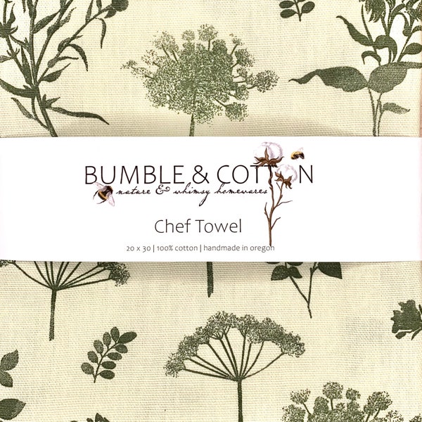 Botanicals and Herbs Greens Chef Towel || Nature Inspired Kitchen Towel