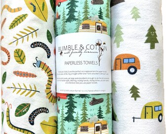 Summer Camping Mix Paperless Towels || Reusable Paper Towels || Eco-Friendly Summer Camping Gift || 12x12 Sheets || Classic Collection