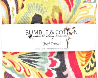 Swirly Leaves Chef Towel || Nature Inspired Kitchen Towel || Flour Sack Towels