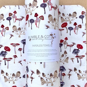 Forest Mushrooms Paperless Towels || Unpaper Towels || Eco Sustainable Zero Waste Kitchen || Mushroom Cloth Napkins 12x12 Sheets