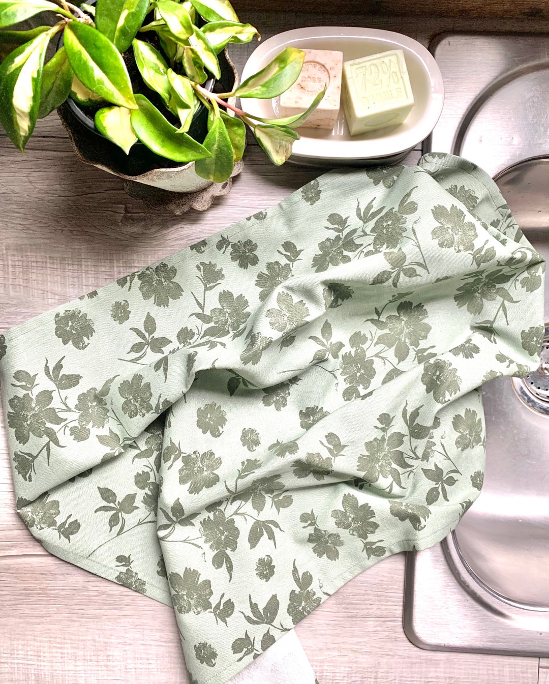 Green Floral Chef Towel || Nature Inspired Kitchen Towel || Tea Towels ...