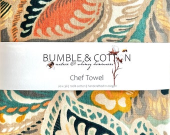 Earth Tone Swirly Leaves Chef Towel || Nature Inspired Kitchen Towel || Kitchen Towel