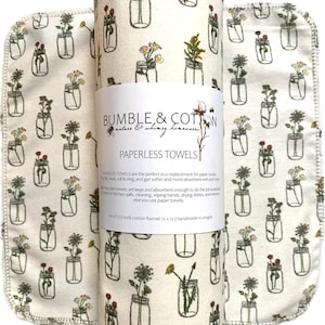 Mason Jar Flowers Paperless Towels || Unpaper Towels || Eco Kitchen Gift Botanical || 12x12 Sheets