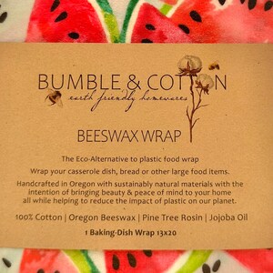 Beeswax CASSEROLE Wrap 13x20 Plastic-free BAKINGDISH Wrap Zero-waste Food Wrap Watermelons