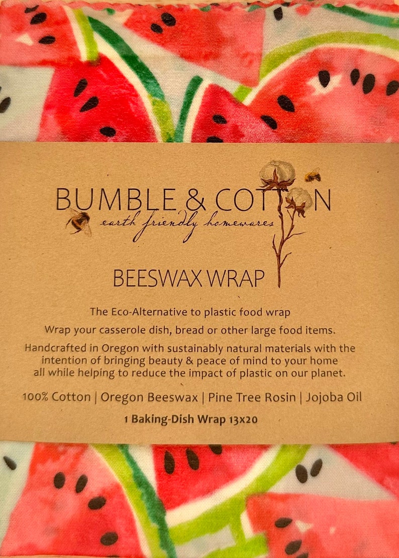 Beeswax CASSEROLE Wrap 13x20 Plastic-free BAKINGDISH Wrap Zero-waste Food Wrap Watermelons