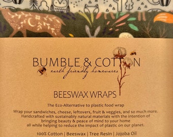 BEESWAX WRAPS 4-pack Wildlife || Bear & Fox Reusable Food Wraps || Eco Alternative Zero-Plastic