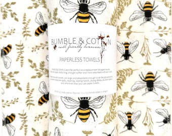 Bees + Plants Paperless Towels || 6 or 12 Unpaper Towels || Washable Wipes 12x12