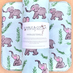 Elephants on blue Paperless Towels || Unpaper Towels || Eco Kitchen Gift 12x12 Sheets