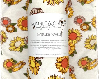 Sunflower Paperless Towels || Reusable Paper Towels || Eco Kitchen Gift Botanical || 12x12 Sheets || Classic Collection
