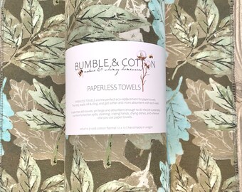 Meadow Leaves Paperless Towels || Reusable Paper Towels || Eco Kitchen Botanical Gift || 12x12 Sheets || Classic Collection