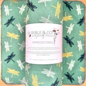 Dragonflies on Green Paperless Towels || Unpaper Towels || Eco-Friendly Gift 12x12 Sheets