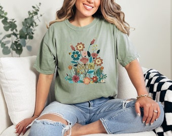 GROW Unisex Flower T-shirt || Boho Vintage Wildflower Tee || Cottagecore Tee Shirt