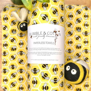 Bee’s On Honeycomb Paperless Towels || 12 Unpaper Towels w/Bee print || Washable Bee Baby Wipes || Bee Towelettes 12x12 Sheets