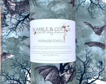 Spooky Bats Paperless Towels || Reusable Paper Towels || Eco Sustainable 12x12 Sheets || Classic Collection