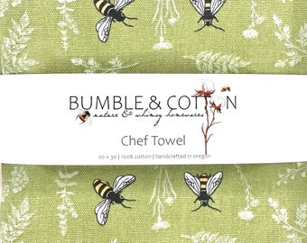 Bees on Green Chef Towel || Nature Inspired Kitchen Towel