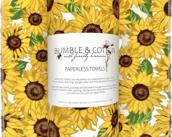 Sunflowers & Leaves Paperless Towels || Reusable Paper Towels || Zero Waste Kitchen Gifts 12x12 Sheets || Classic Collection