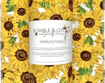 Sunflowers & Leaves Paperless Towels || Unpaper Towels || Zero Waste Kitchen 12x12 Sheets