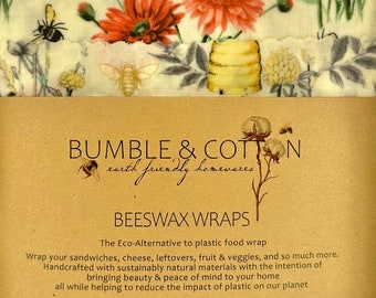 BEESWAX WRAPS 4-pack Bees&Flowers || Eco-Alternative Food Wrap