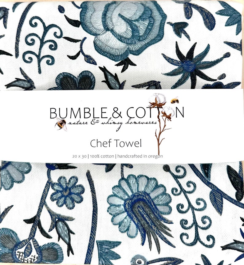 Blue Floral Chef Towel Nature Inspired Kitchen Towel image 1