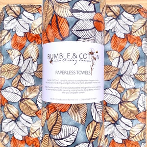 Leaves on grey Paperless Towels || Unpaper Towels || Eco Sustainable Zero Waste Kitchen 12x12 Sheets