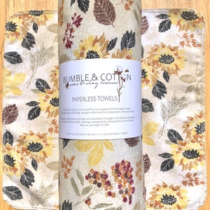 Sunflowers & Greens Paperless Towels || Unpaper Towels || Eco Kitchen Botanical Gift  || Cloth Napkins 12x12 Sheets