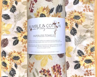 Sunflowers & Greens Paperless Towels || Reusables || Eco Kitchen Botanical Gift  || Cloth Napkins 12x12 Sheets || Classic Collection