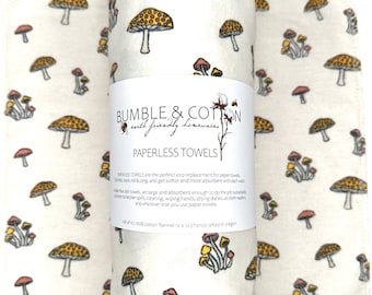 Funny Mushrooms Paperless Towels || Unpaper Towels || Eco Sustainable Zero Waste Kitchen || Mushroom Cloth Napkins 12x12 Sheets