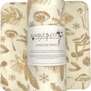 Mushrooms in a Pine Forest Paperless Towels || Unpaper Towels || Eco Sustainable Zero Waste Kitchen || Mushroom Cloth Napkins 12x12 Sheets