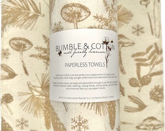 Mushrooms in a Pine Forest Paperless Towels || Eco Sustainable Zero Waste Kitchen || Mushroom Cloth Napkins 12x12 Sheets
