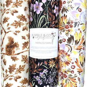 Botanical Story Trio Paperless Towels || Unpaper Towels || Zero Waste Kitchen Gifts 12x12 Sheets