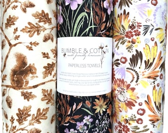 Botanical Story Trio Paperless Towels || Reusable Paper Towels || Zero Waste Kitchen Gifts 12x12 Sheets || Classic Collection