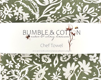 Green & White Floral Chef Towel || Nature Inspired Kitchen Towel
