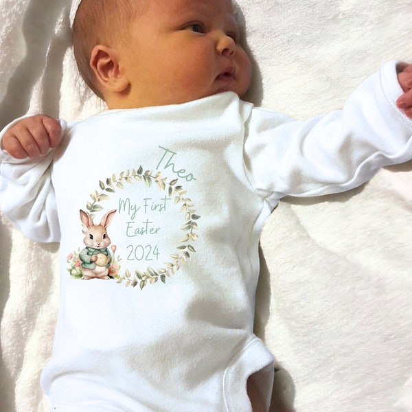 Personalised Baby Easter Pjs, Baby Easter Outfit, Easter Romper, Easter Bodysuit, Easter vest, Easter Gift, baby First easter sleepsuit