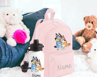 Personalised Bluey Backpack and Water bottle | Toddler Nursery Bag | Any Name School Bag