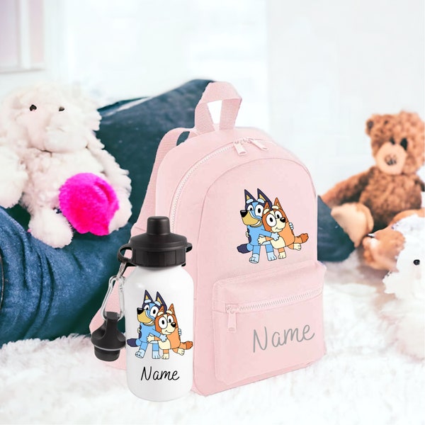 Personalised Bluey Backpack and Water bottle | Toddler Nursery Bag | Any Name School Bag