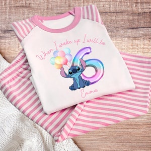 Stitch When I wake up I will be birthday pyjamas When I wake up pjs Personalised Birthday pjs stitch birthday pjs image 1